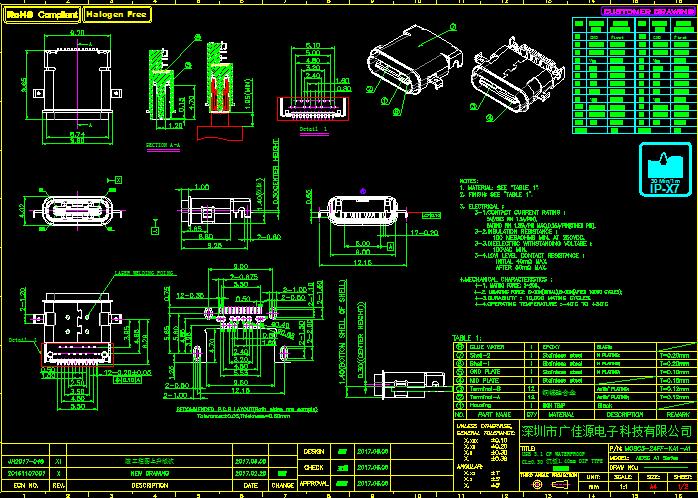 USB Type C防水母座/CAD圖紙