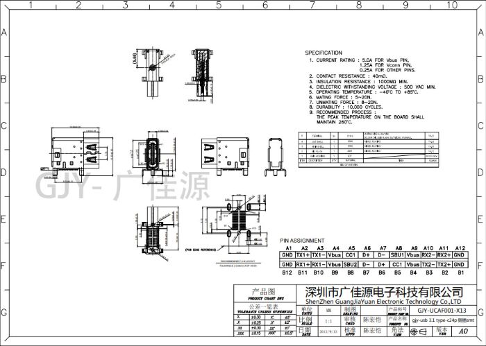 usb 3.1 type-c24p母座側插貼片